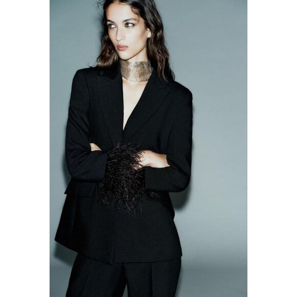 ZARA FEATHER BLAZER - Picture 1 of 8